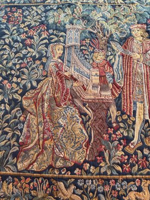 Vintage Aubusson Style Jaquar Tapestry with Medieval Museum Design