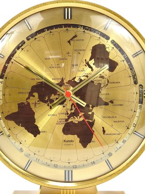 Large Kundo GMT World Time Zone Brass Table Clock by Kieninger