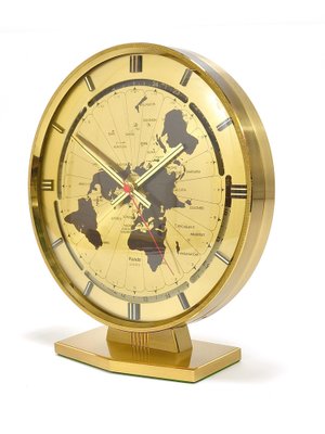 Large Kundo GMT World Time Zone Brass Table Clock by Kieninger
