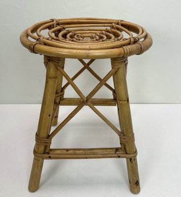 Franzsischer Mid-Century Hocker aus Bambus mit Spiralsitz, 1950er bei  Pamono kaufen