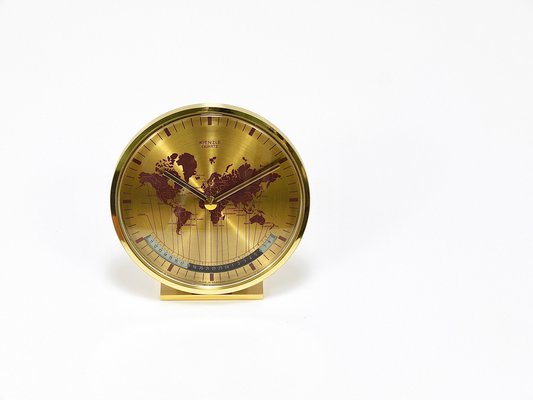 Mid-Century GMT World Time Zone Brass Table Clock, Germany