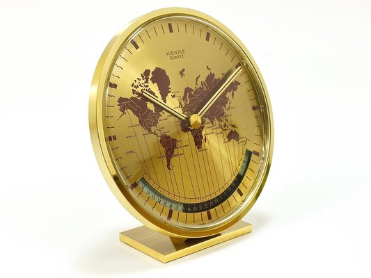 希少美品Kienzle ワールドタイム置時計 ビッグサイズゴールド未使用 Mid-Century GMT World Time Zone Brass Table Clock, Germany