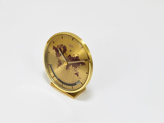 Mid-Century GMT World Time Zone Brass Table Clock, Germany