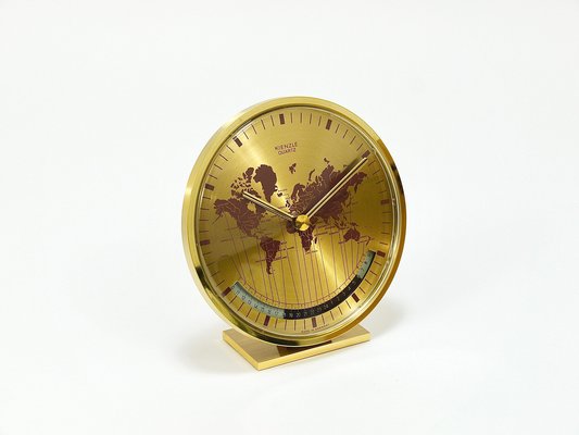 Mid-Century GMT World Time Zone Brass Table Clock, Germany