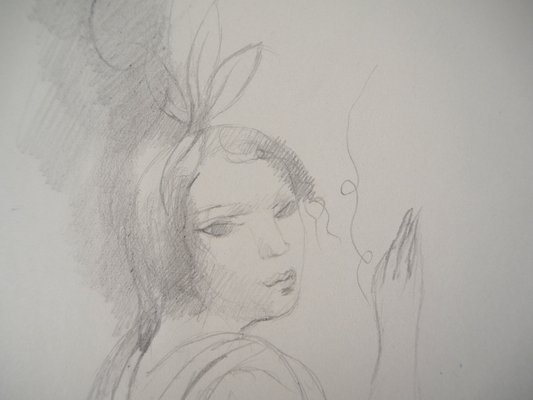 Marie Laurencin, Girl with a Bow, Original Pencil Drawing for sale at Pamono