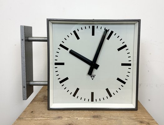 Large Industrial Square Double Sided Factory Wall Clock from