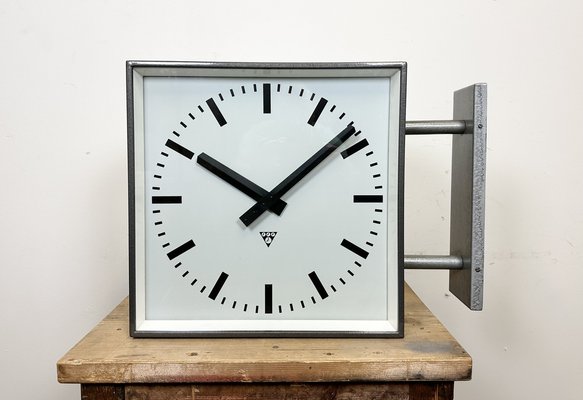 Large Industrial Square Double Sided Factory Wall Clock from
