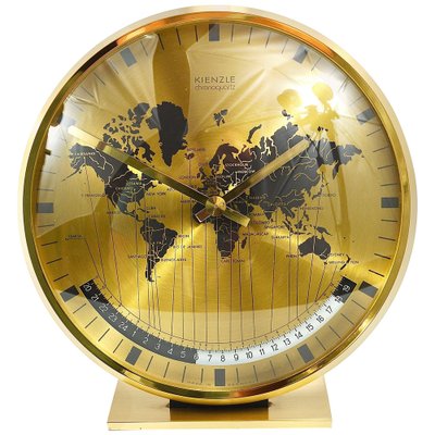 希少美品Kienzle ワールドタイム置時計 ビッグサイズゴールド未使用 Mid-Century Brass Table Clock attributed to Wilhelm Kienzle