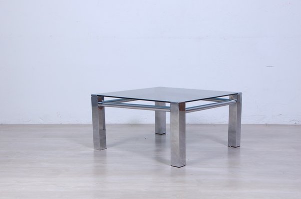 Tavolo in acciaio e vetro fumé, anni '70