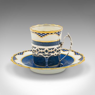 Vintage English Cups & Saucers in Ceramic & Silver, 1930s, Set of 4 for sale  at Pamono