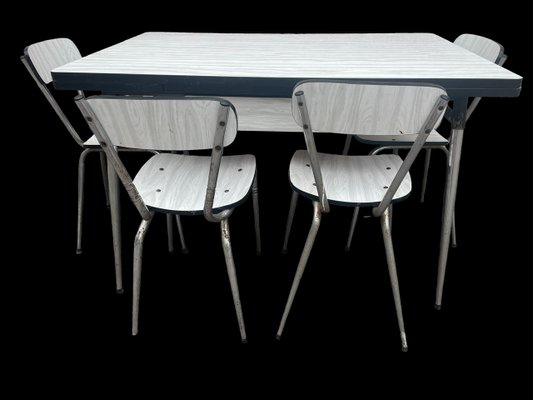Ensemble table et 2 chaises, formica, 1960 - Le Crécidan