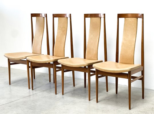 Mid-Century Oak High Back Dining Chairs, 1960s, Set of for sale