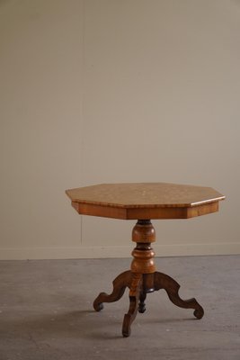Vintage Art Deco Danish Octagon Side Table in Birch with Intarsia