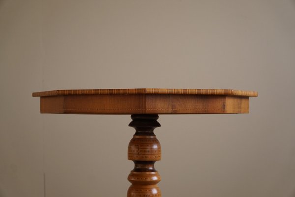 Vintage Art Deco Danish Octagon Side Table in Birch with Intarsia