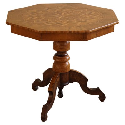 Vintage Art Deco Danish Octagon Side Table in Birch with Intarsia