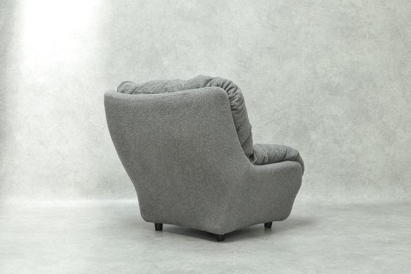 Vintage Fluffy Armchair in Grey Fabric for sale at Pamono