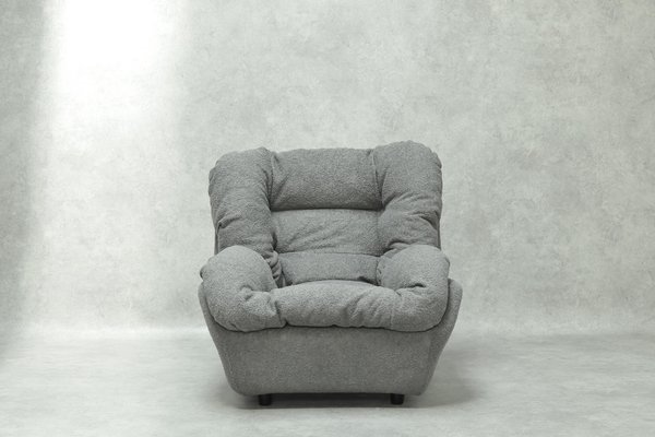 Vintage Fluffy Armchair in Grey Fabric for sale at Pamono