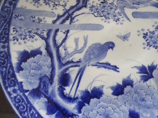 Large Antique Japanese Blue and White Porcelain Plate, 1800s for