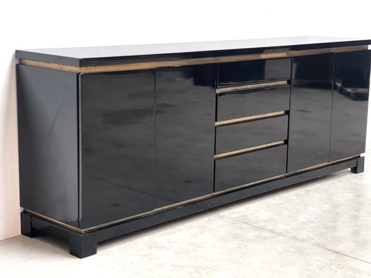 Black Lacquer Credenza attributed to Jean Claude Mahey 1970s for