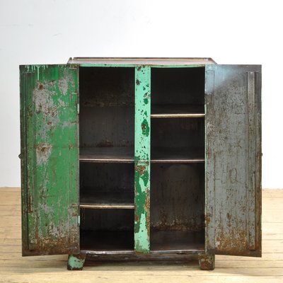 Industrial Iron Cabinet with Mesh Doors on Wheels, 1960s for sale at Pamono