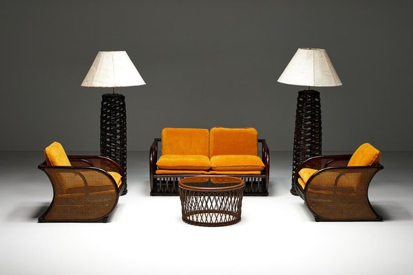 Italian 2-Seat Bench in Bamboo, 1970s for sale at Pamono