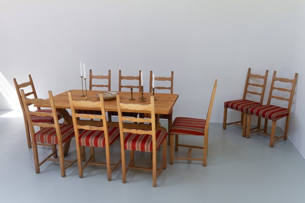 Vintage Danish Brutalist Ladder Back Oak Dining Chairs attributed