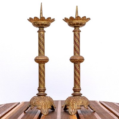 19th Century Altar Candlesticks in Bronze, Set of 3 for sale at Pamono