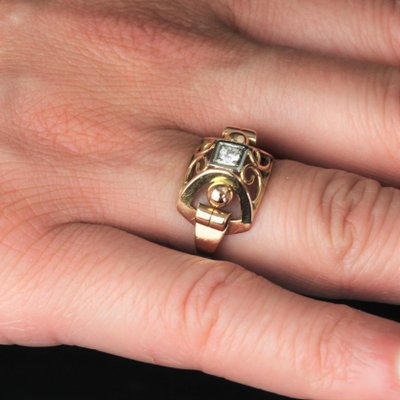 Anello in oro rosa a 18 carati con diamanti Francia anni 50 in vendita su Pamono