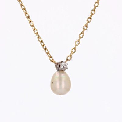 18K White gold necklace with diamonds tourmaline and pearl - 14 Karat Club
