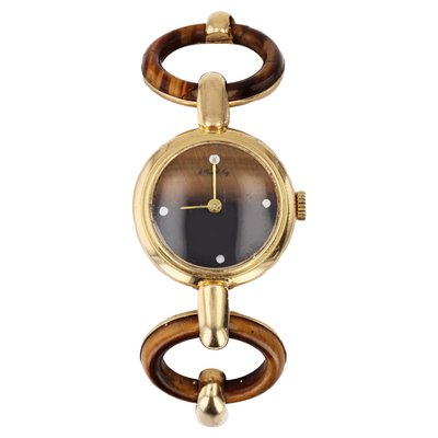 French Tigers Eye 18 Karat Yellow Gold Woman Watch 1970s for sale at Pamono