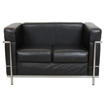 LC 2 2 Seater Sofa in Black Leather by Le Corbusier for Cassina for sale at Pamono