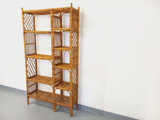 Large Vintage Rattan Shelf Library, 1960s for sale at Pamono