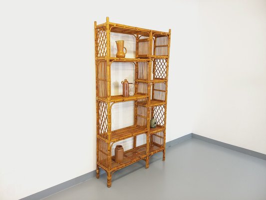 Large Vintage Rattan Shelf Library, 1960s for sale at Pamono