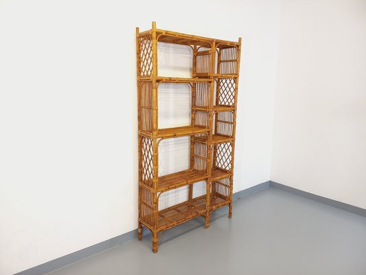 Large Vintage Rattan Shelf Library, 1960s for sale at Pamono