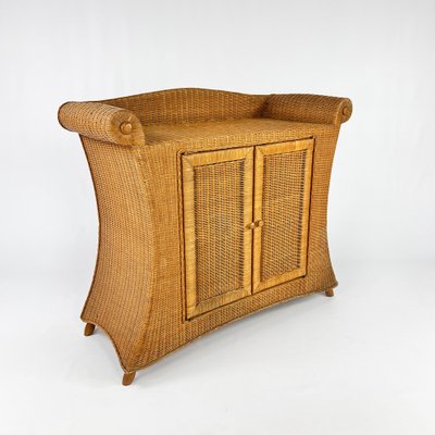 vintage wicker dresser Victorian Beaded 3 Drawer w/ Inset Glass Top, White Wash or living areas Bamboo and Wicker Dressers, 1070s,