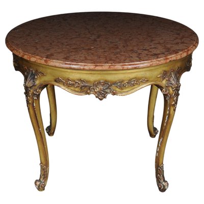 Louis XV Gilt Round Salon or Coffee Table with Marble Top, 1900s