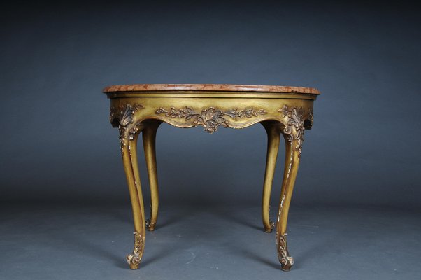 Louis XV Gilt Round Salon or Coffee Table with Marble Top, 1900s