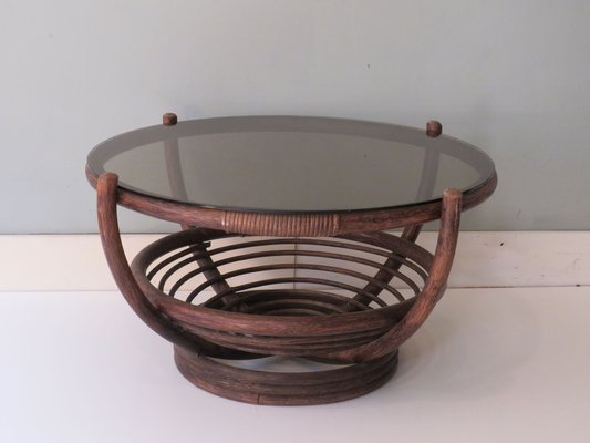 Round bamboo coffee table 2024 with glass top
