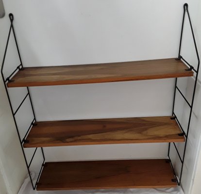Mid-Ceremy Wall Shelf with Black Metal Wire Frame, 1960s for sale