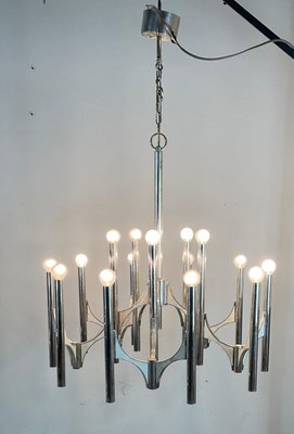 Silvered Brass Italian Chandelier by Gaetano Sciolari Silvered Brass Italian Chandelier by Gaetano Sciolari