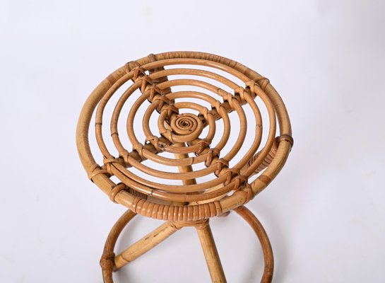 Mid-Century Italian Rattan and Bamboo Round Stool, 1960s for sale