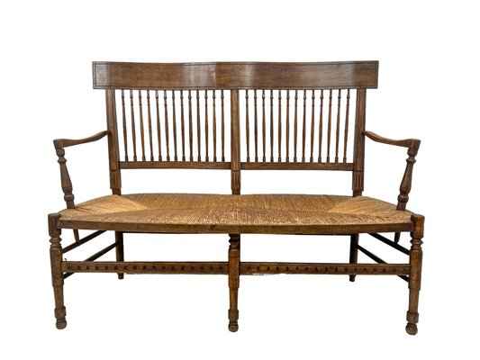 French Elm Rush Seat Bench 1880s for sale at Pamono