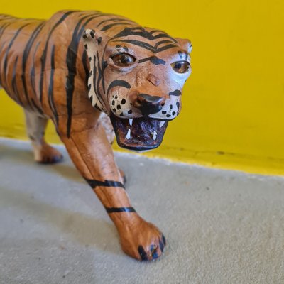 Vintage Hand-Painted Bengal Tiger Sculpture