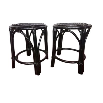 Vintage Black Rattan Stools Set of 2 for sale at Pamono