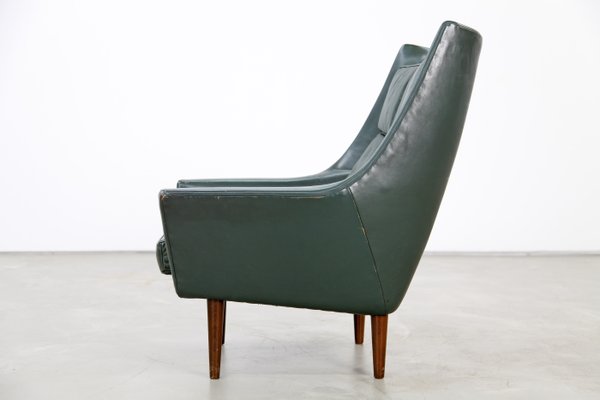 Vintage Danish Dark Green Leather Lounge Chairs Set Of 2 For Sale