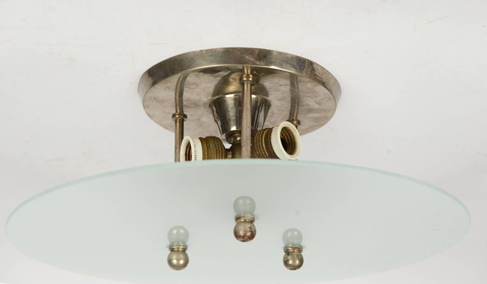 Bauhaus Nickel-Plated Glass Ceiling Lamp, 1930s for sale at Pamono