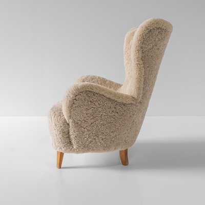 Easy Chair in Sheepskin by Otto Schulz for Boet Gothenburg
