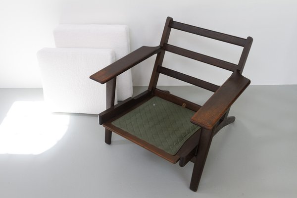 Vintage Danish Oak and Bouclé Ge290 Lounge Chair by Hans J Vintage Danish Oak and Bouclé Ge290 Lounge Chair by Hans J
