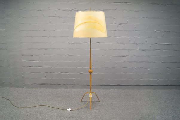 Brass Tripod Floor Lamp 1950s, Teak Tripod Floor Lamp