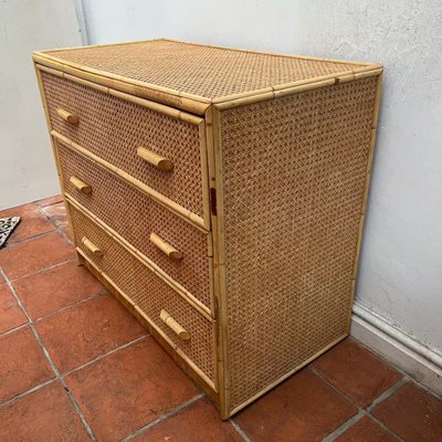Mid Century Bamboo and Rattan Cane Chest of Drawers 1950s